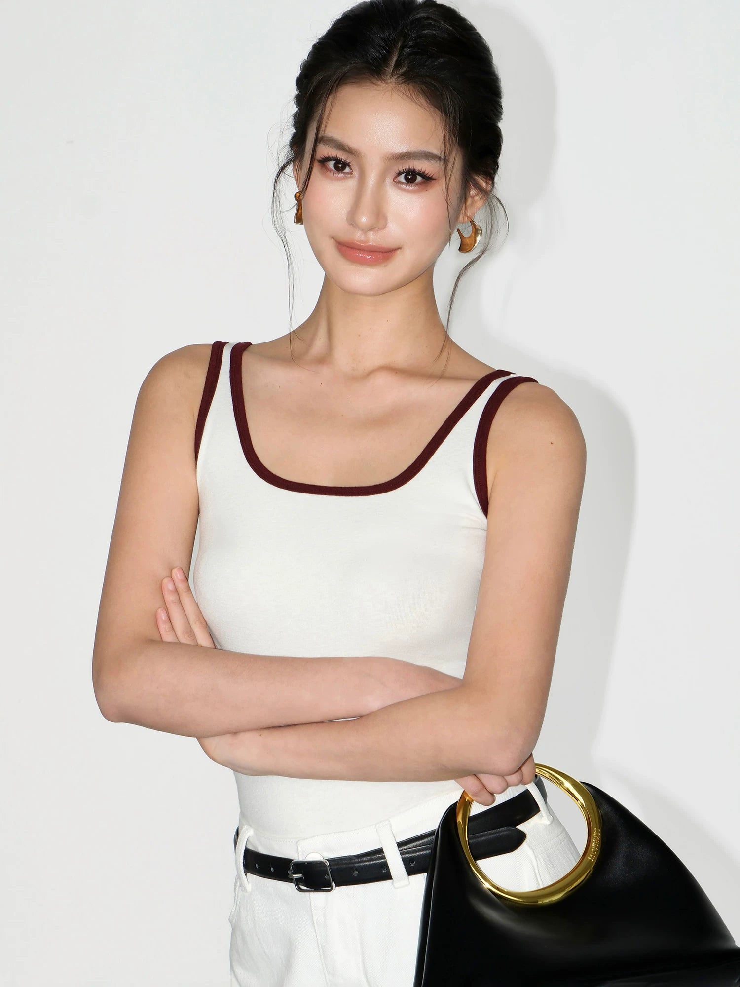 Contrast Trim Scoop‑Neck Knit Tank Top