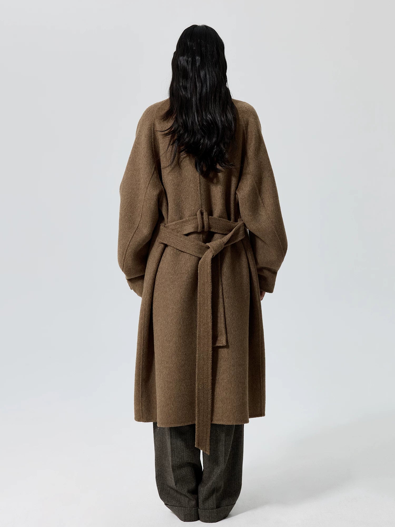 Belted Fur-Trim Collar Coat