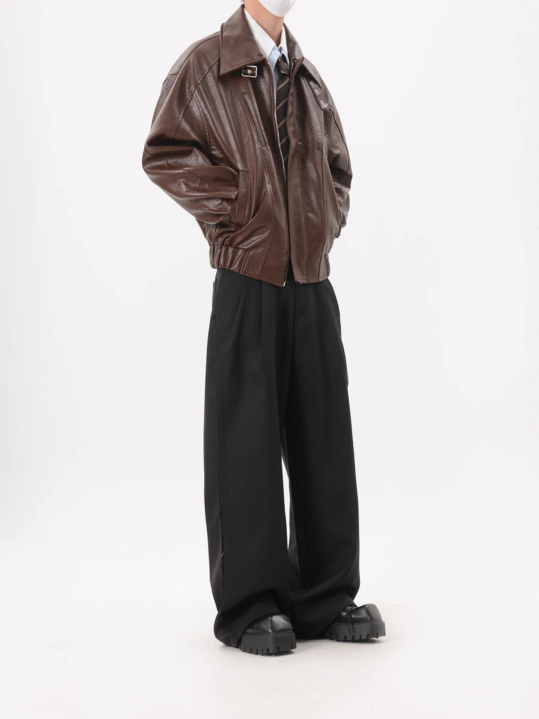 Oversized Faux Leather Zip Up Jacket