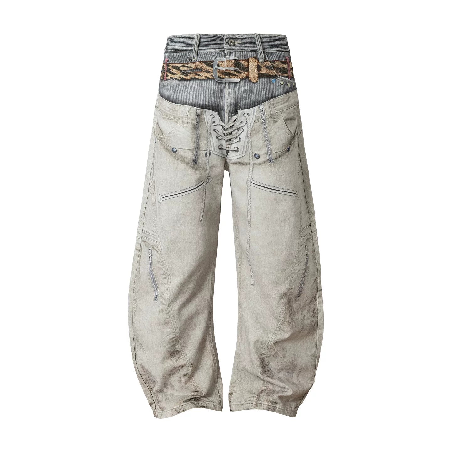 Corset Lace Up Utility Cargo Jeans