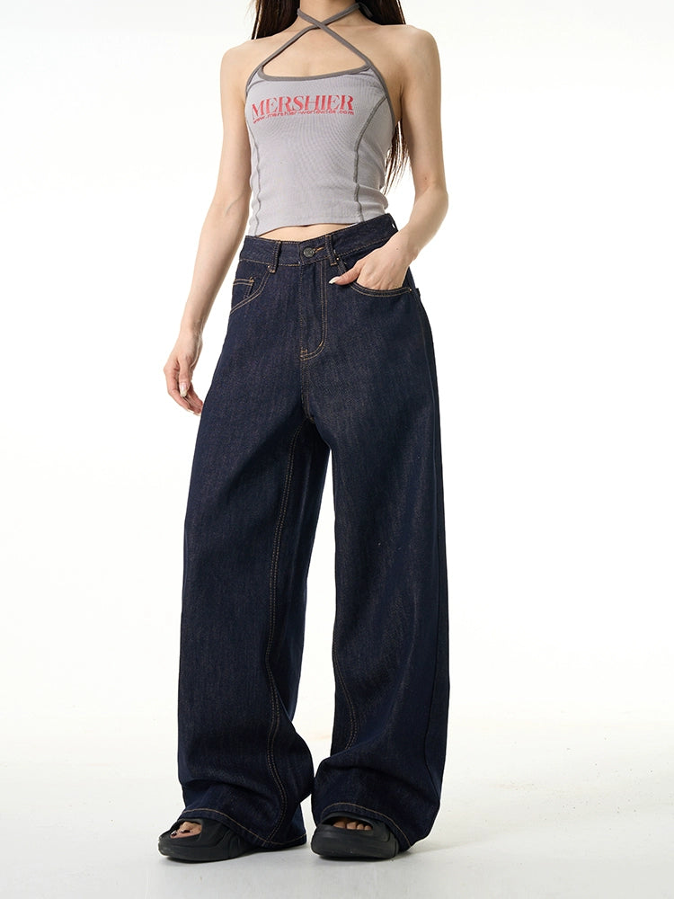Mid-Rise Dark Wash Wide-Leg Jeans