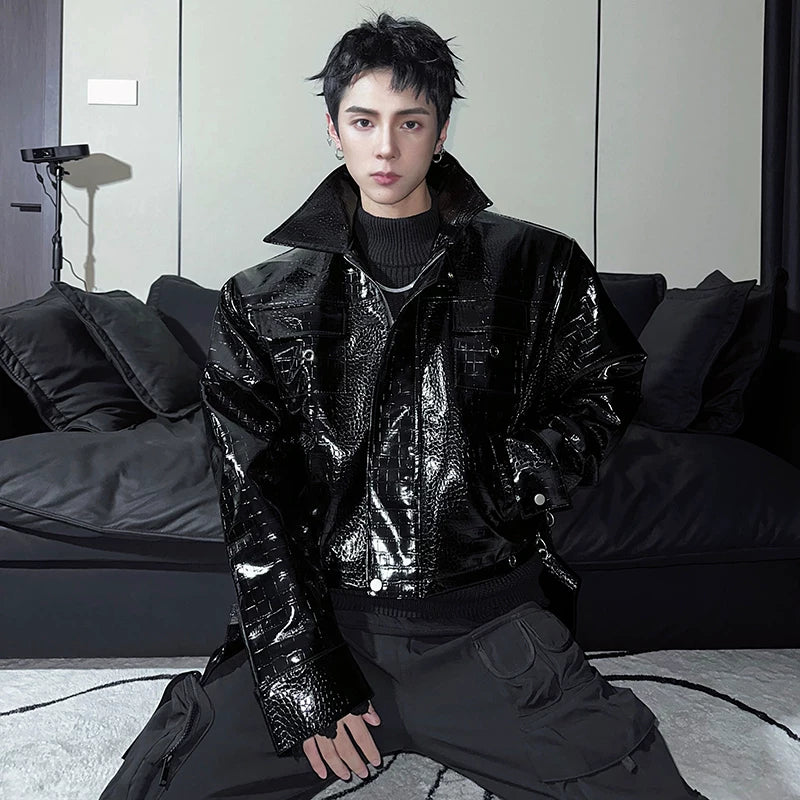 Obsidian Viper Gloss-Croc Moto Jacket