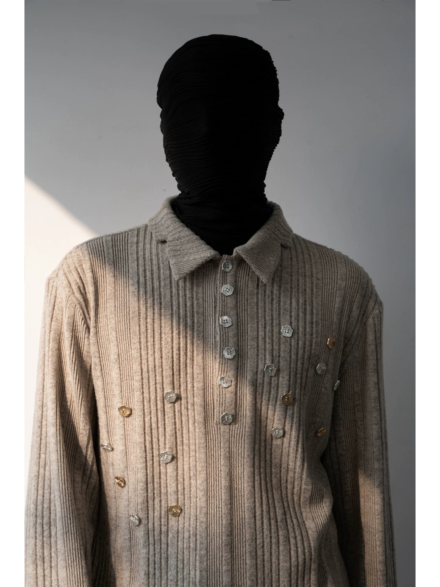 Gilded Scatter Rib Knit Polo Sweater