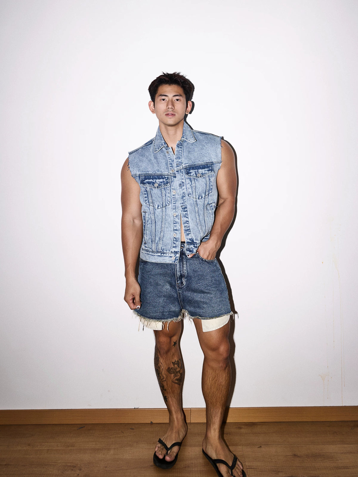 Raw Edge Acid Wash Denim Vest