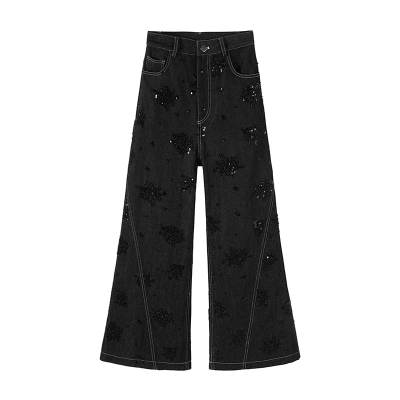 Knit Wide Leg Denim Jeans