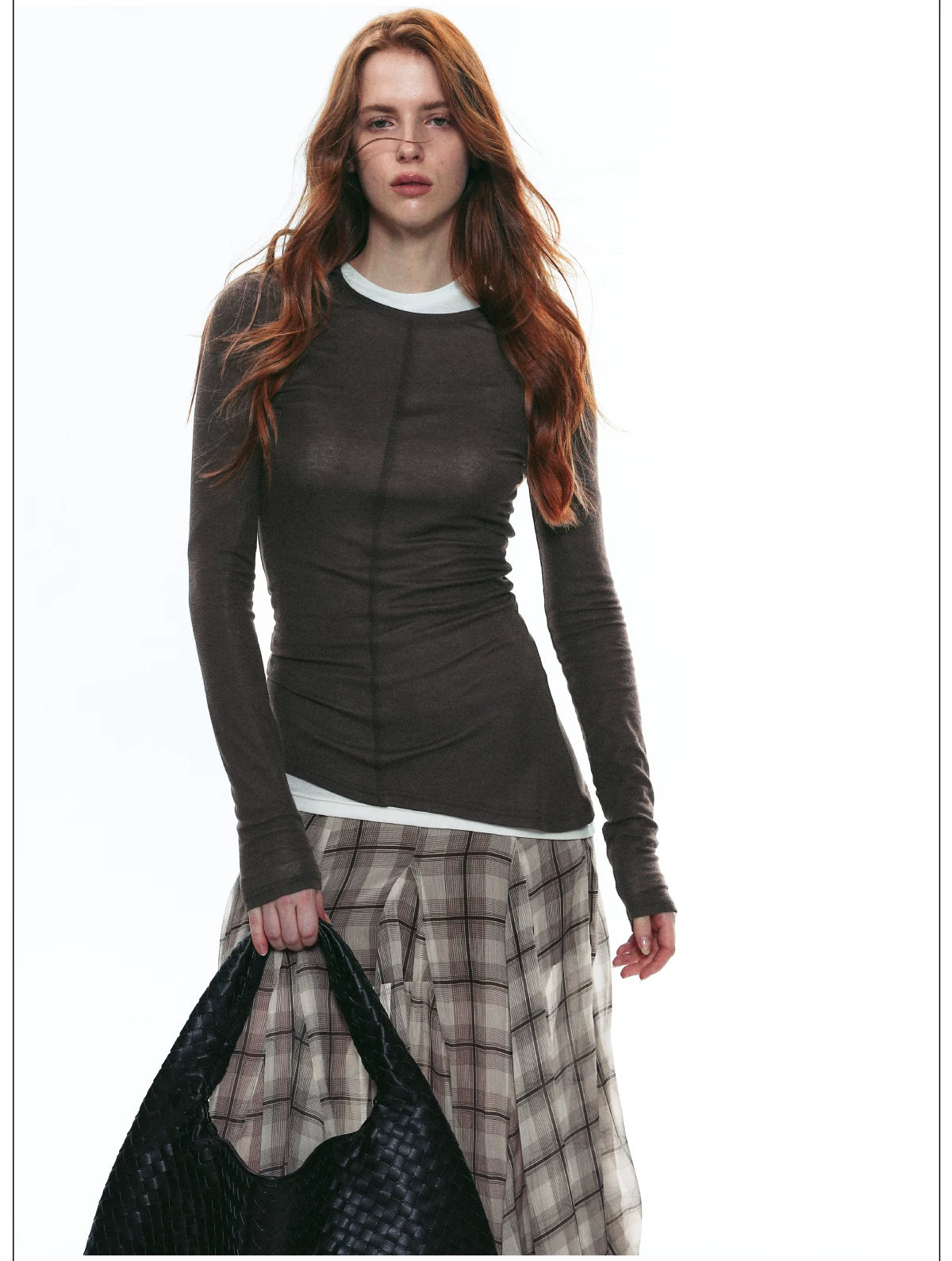 Sheer Ruched Long-Sleeve
