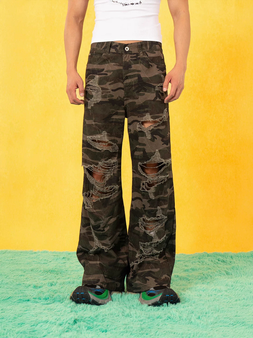 Shred Zone Destroyed Camo Wide-Leg Pants