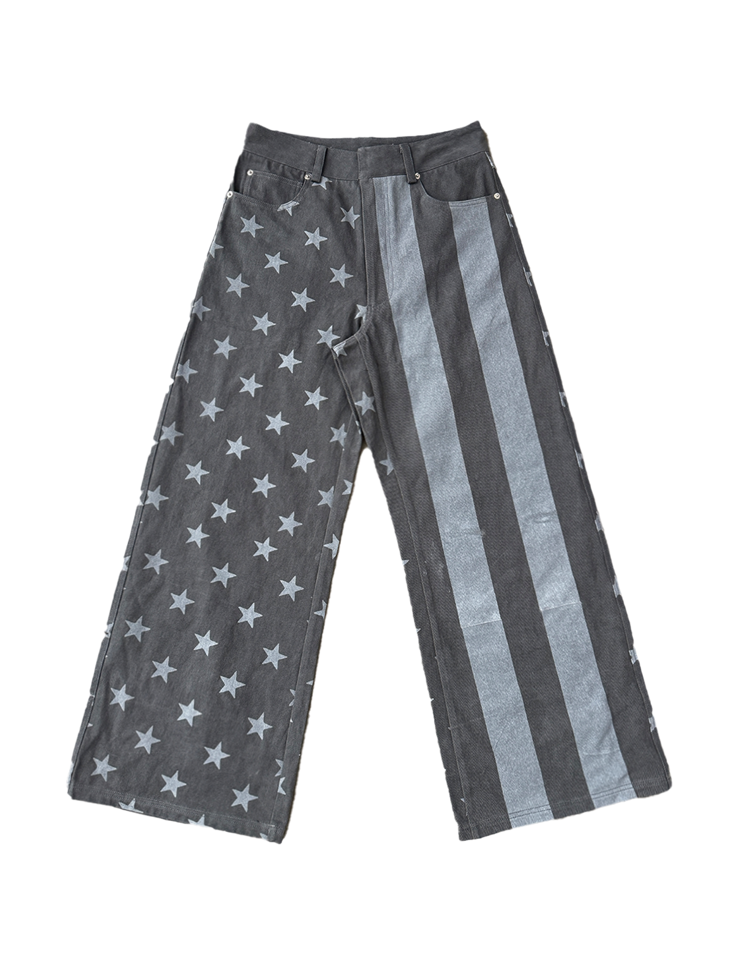Dark Gray Stars & Stripes Wide‑Leg Jeans
