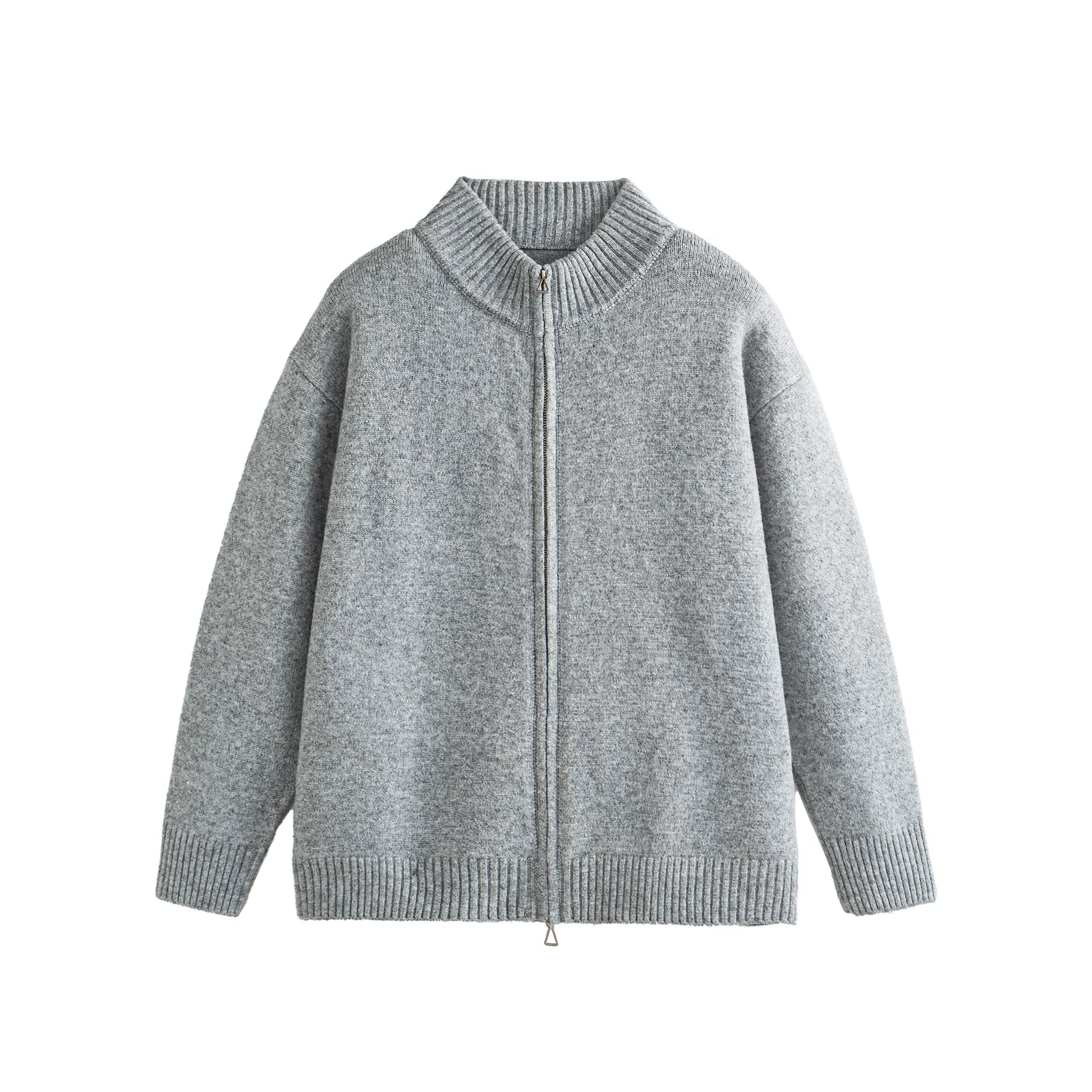 Mélange Zip Knit Cardigan