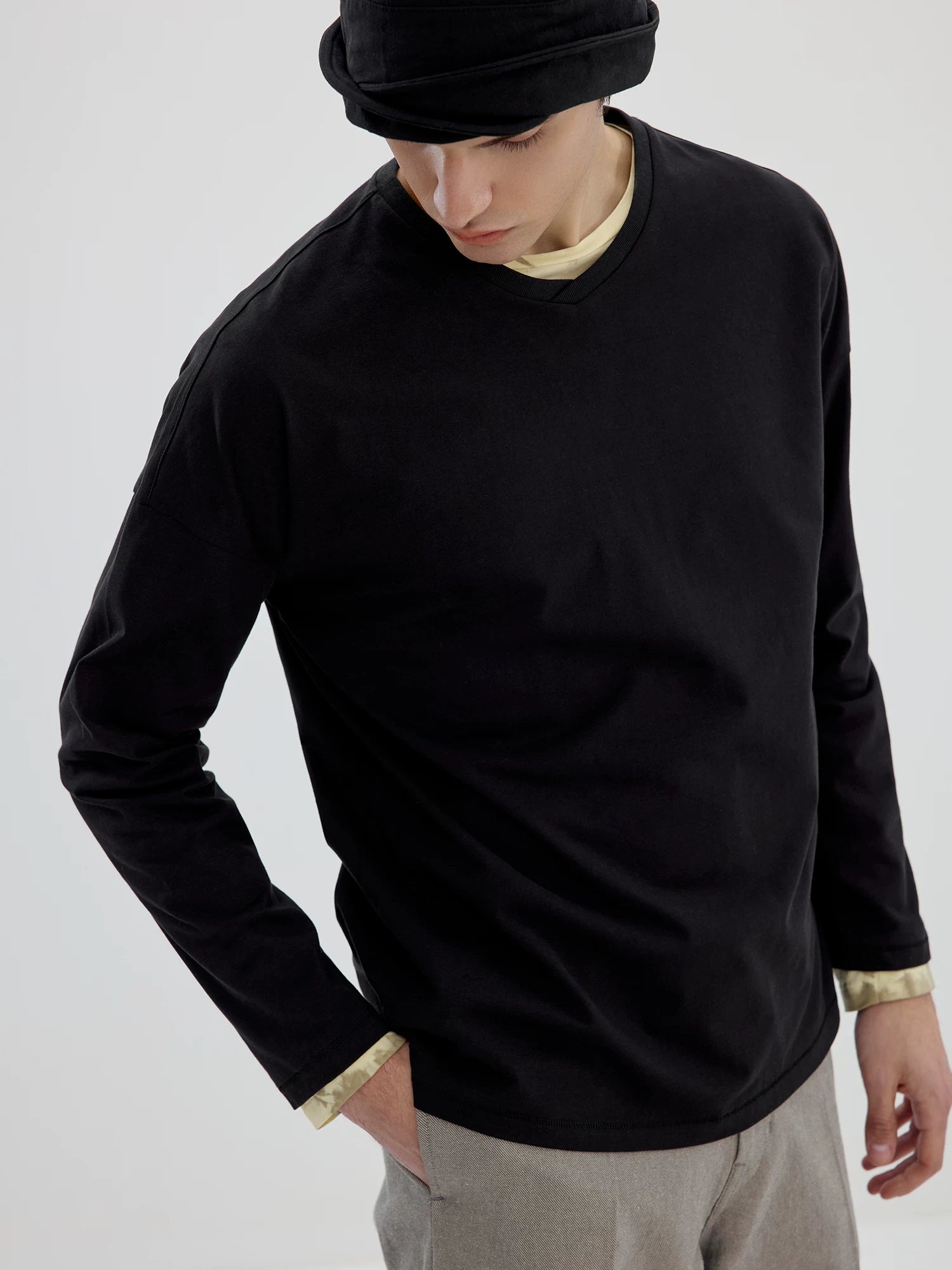 Relaxed V-Neck Long-Sleeve Tee