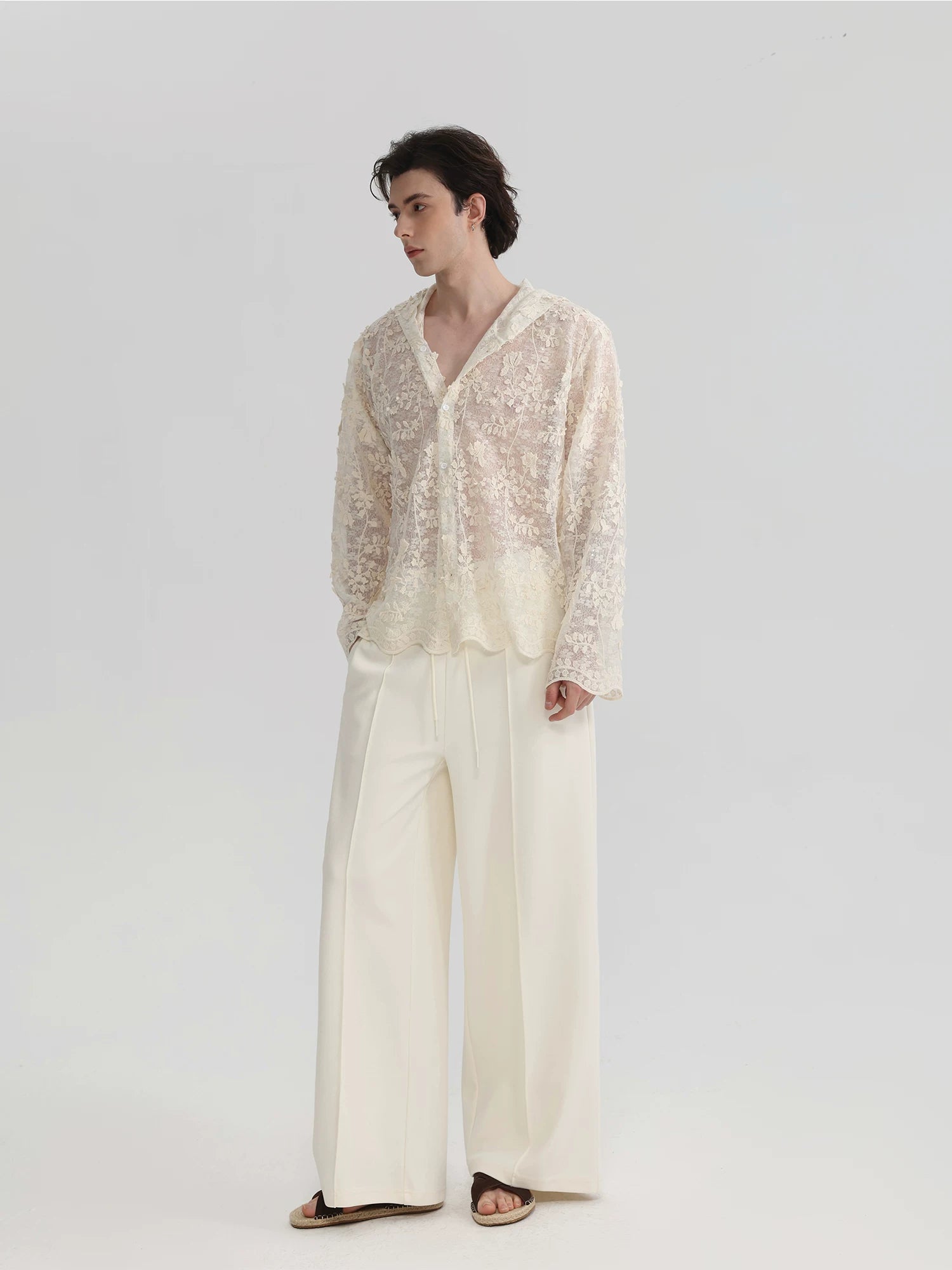Ivory Bloom Hooded Lace Shirt