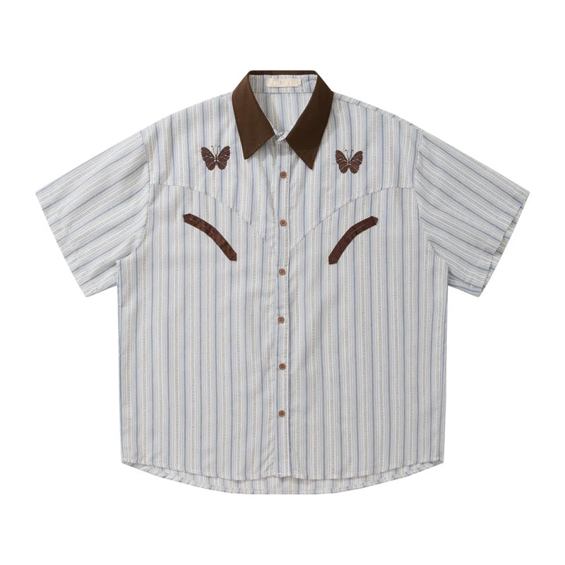 Butterfly Western Stripe Button-Up Shirt