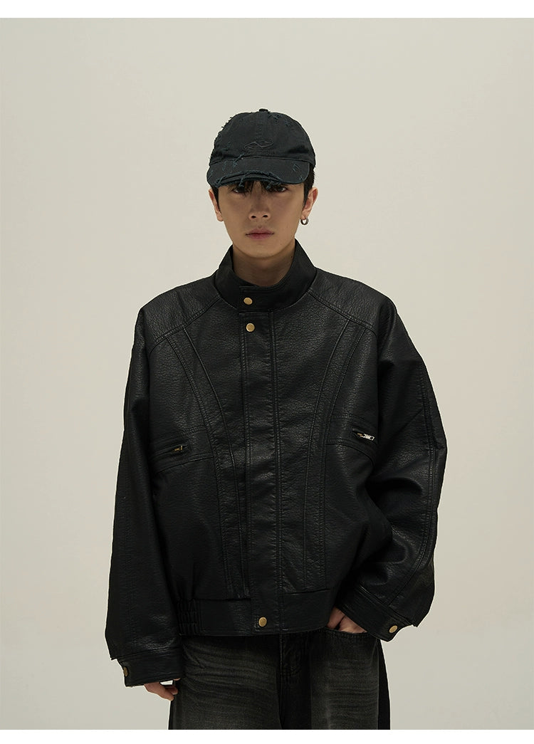 Stand Collar Vintage Faux Leather Jacket