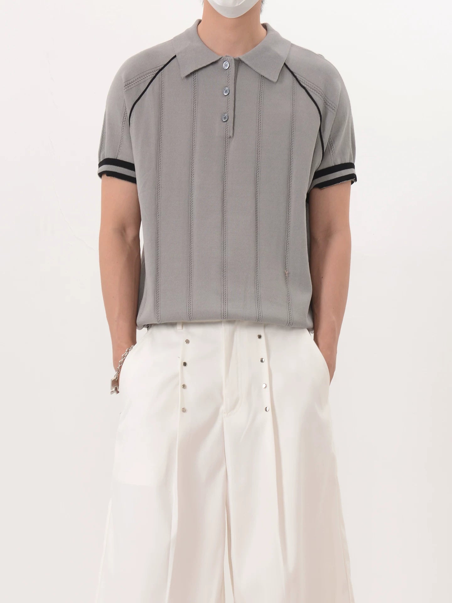 Slate Pinstripe Knit Polo