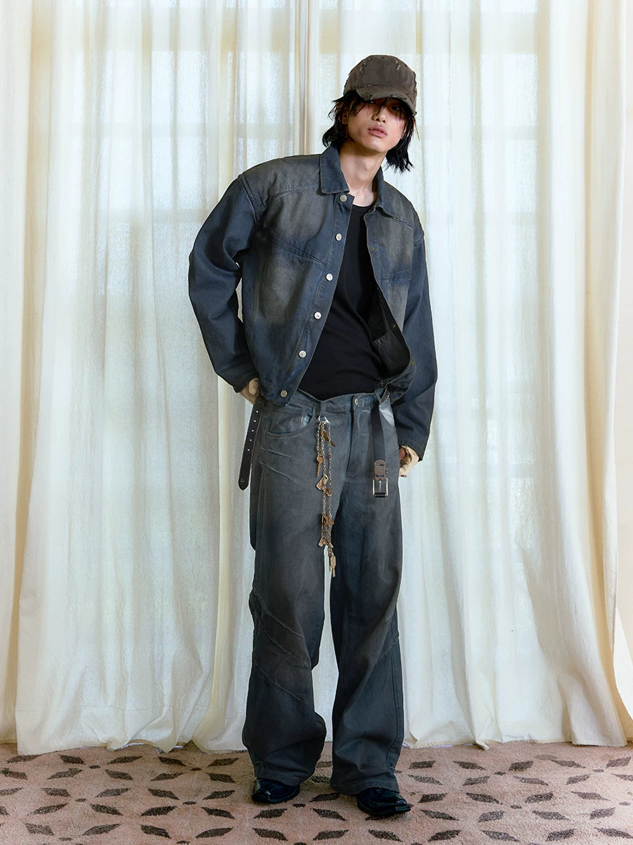 Faded Indigo Panelled Denim Trucker Jacket