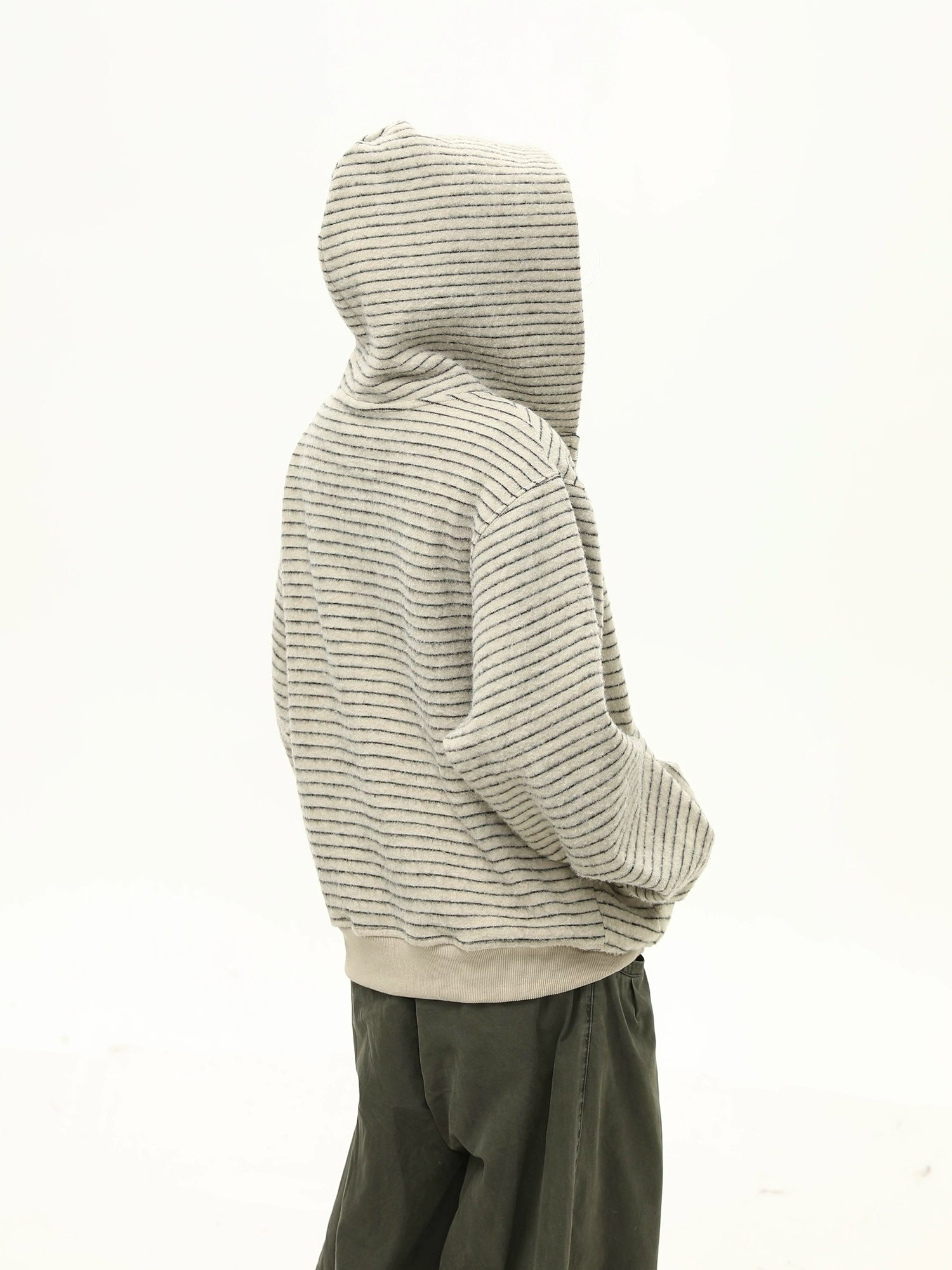 Oversized Striped Fleece Zip-Up Hoodie