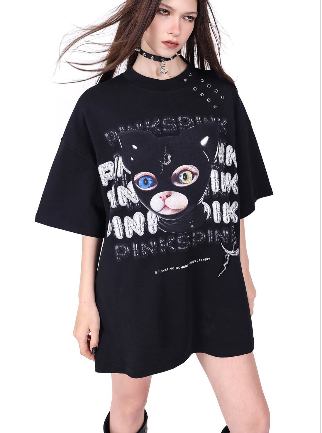 PINKSPINK Graphic Oversized T-Shirt - Black