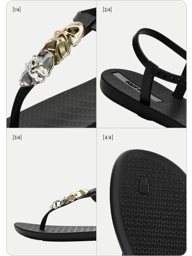 Sculpted Metallic Charm Thong Sandals