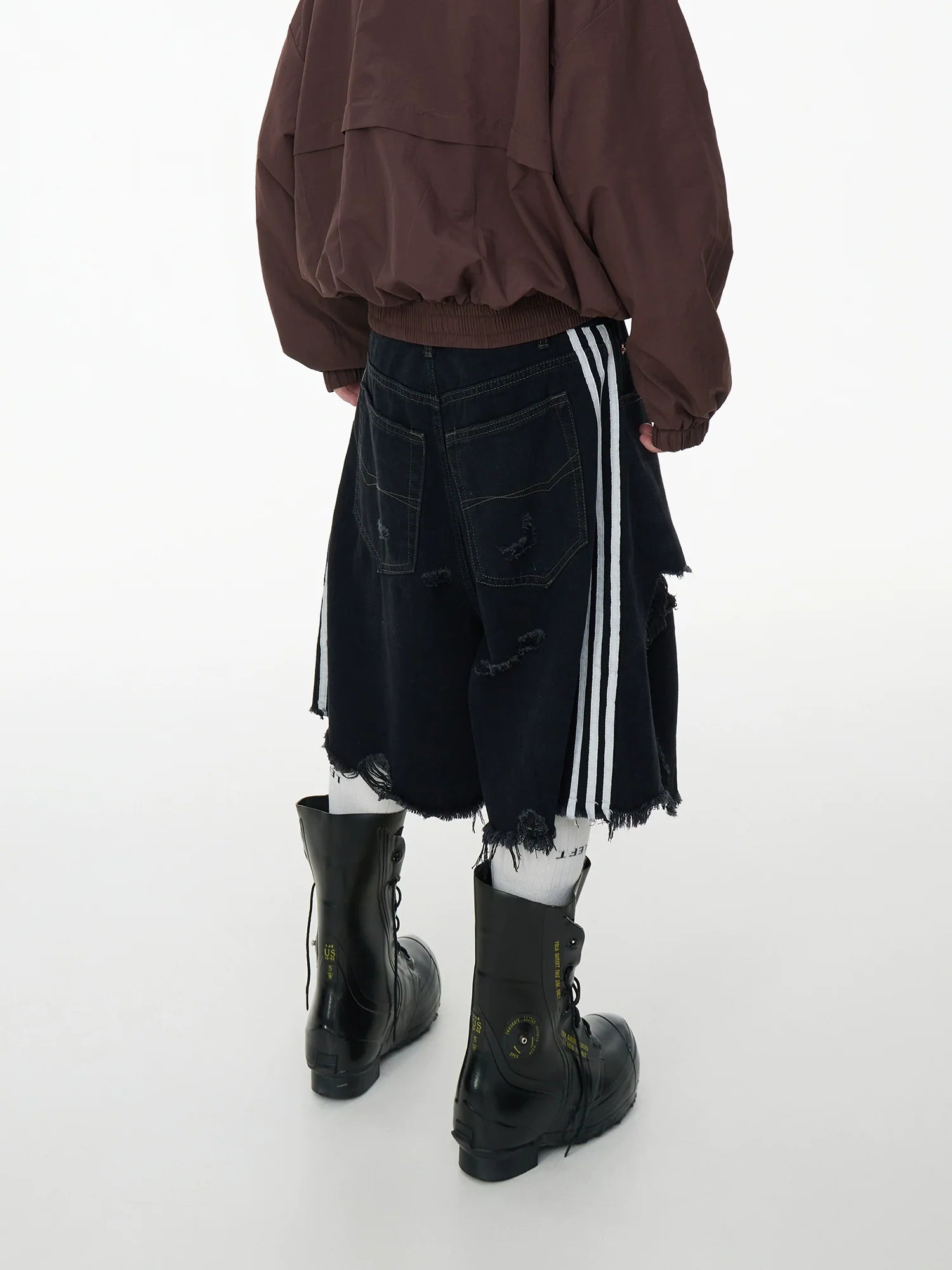 Distressed Black Denim Jorts