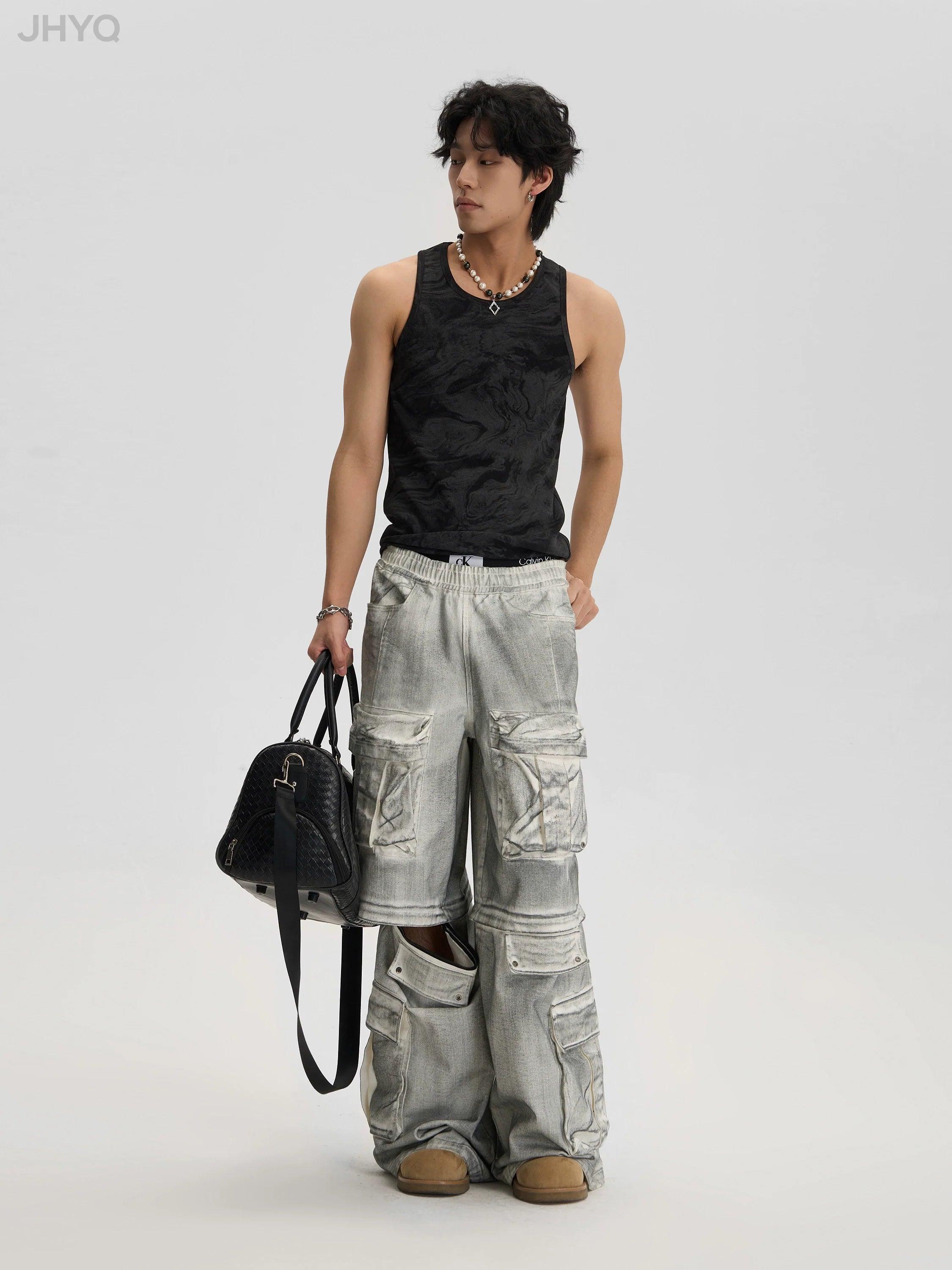 Dirty Dyed Cargo Pants with Removable Pockets - chiclara