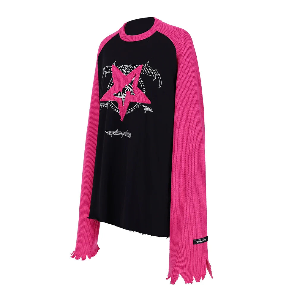 PINKSPINK Pentagram Raglan Sweater - Black/Grey and Black/Pink