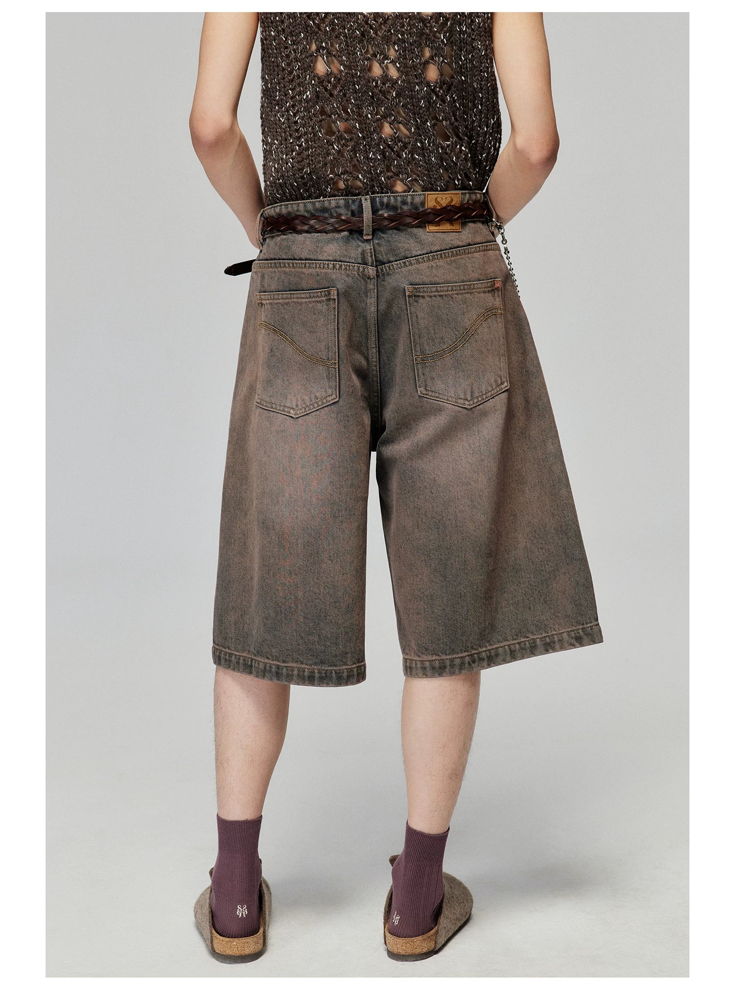 Washed Wide-Leg Denim Bermuda Shorts