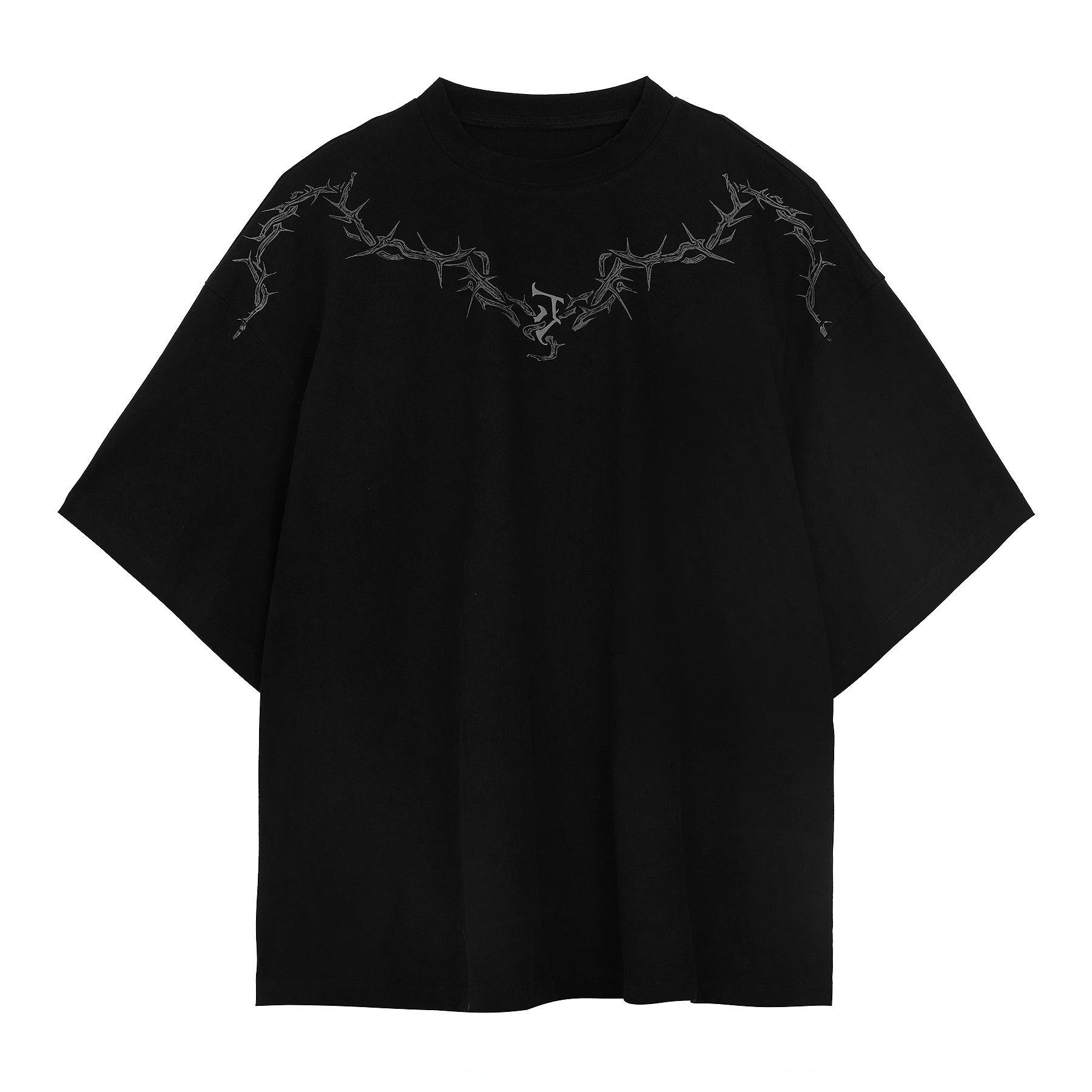 Graphic Tee with Thorn and Logo Detail - chiclara