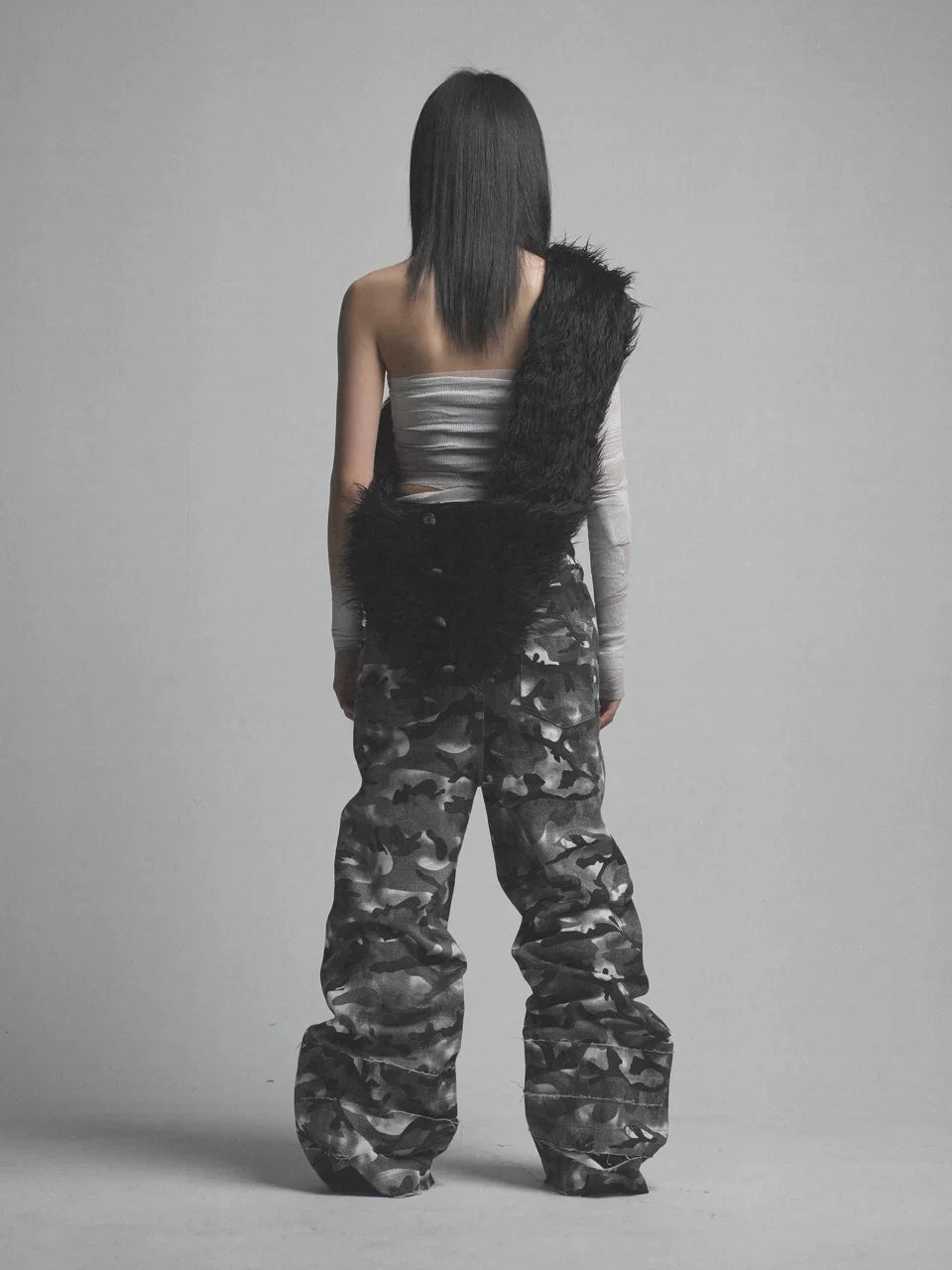 Smoke Camo Double‑Waistband Trousers