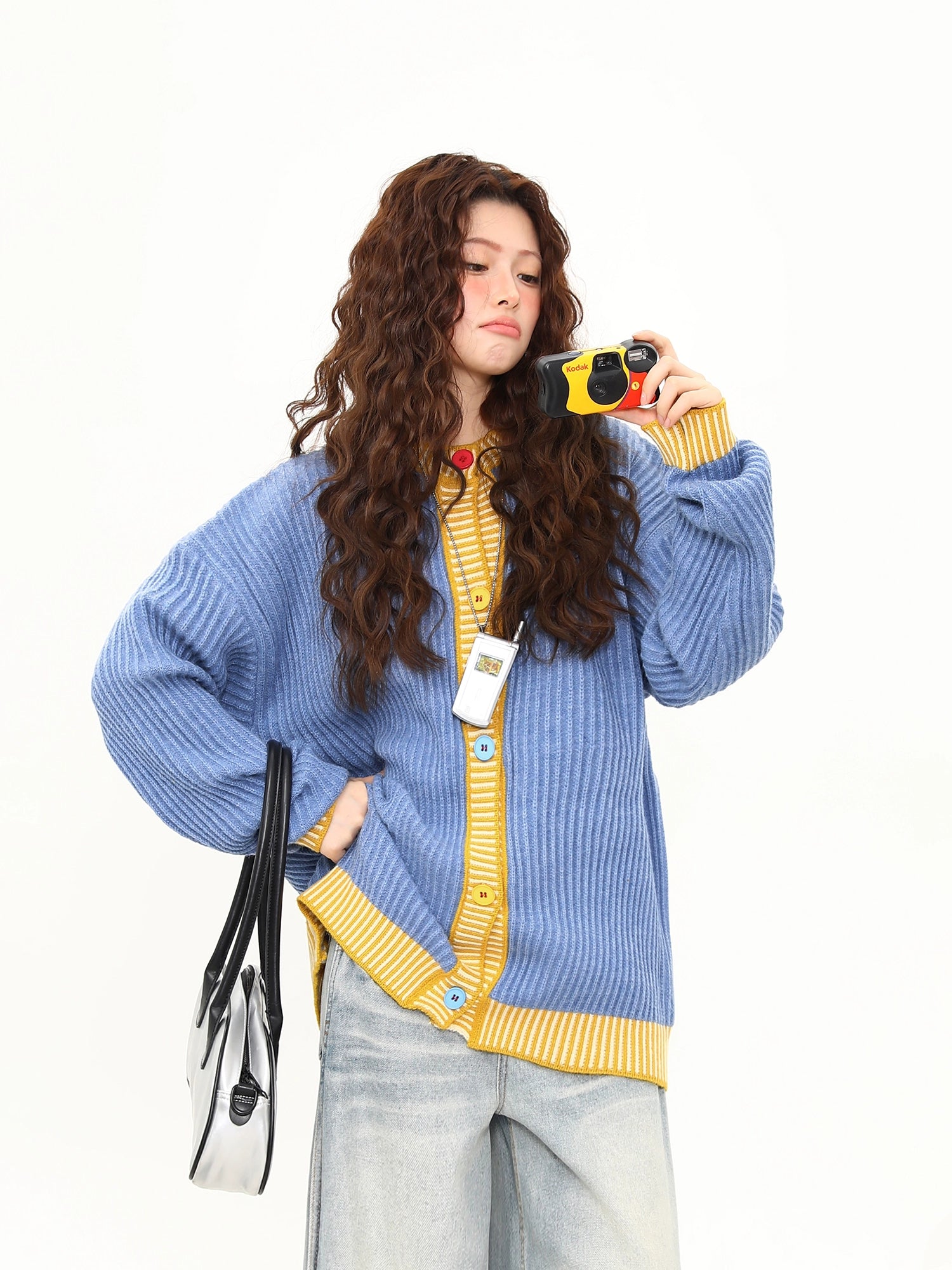 Sky Film Retro Contrast Cardigan