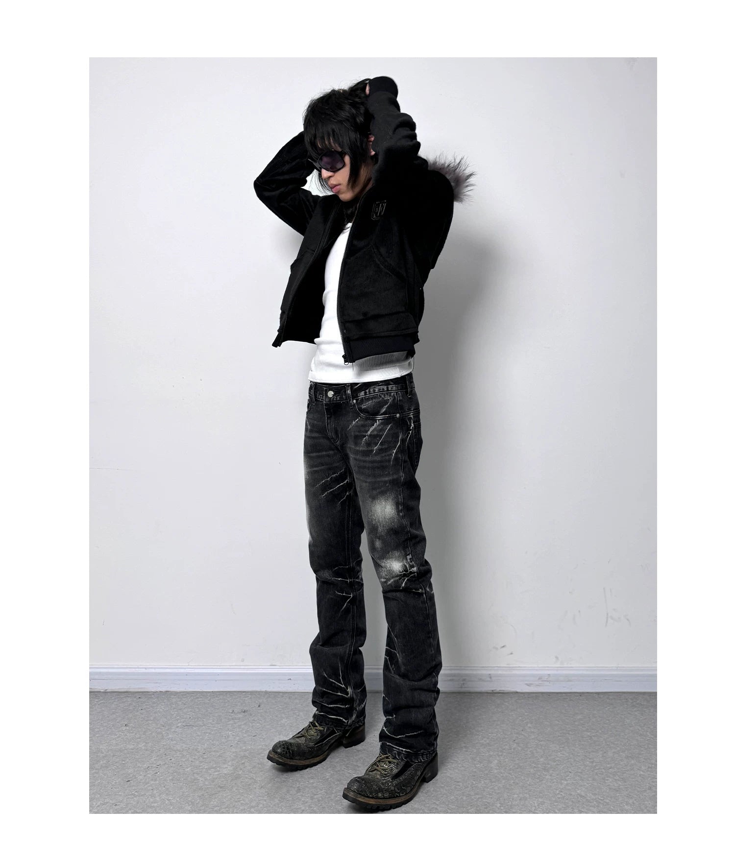 Cross Coffin Gold Raccoon Fur Cropped Hoodie