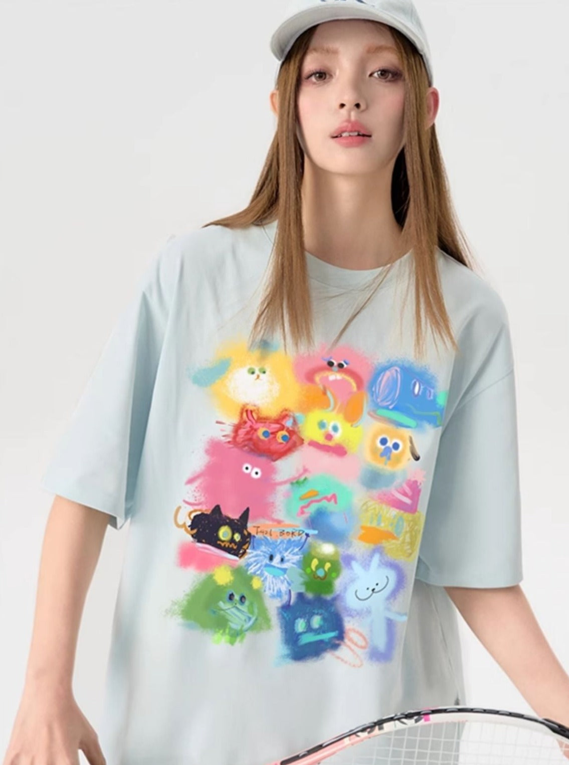 T-Shirt with Gradient Cartoon Print - chiclara