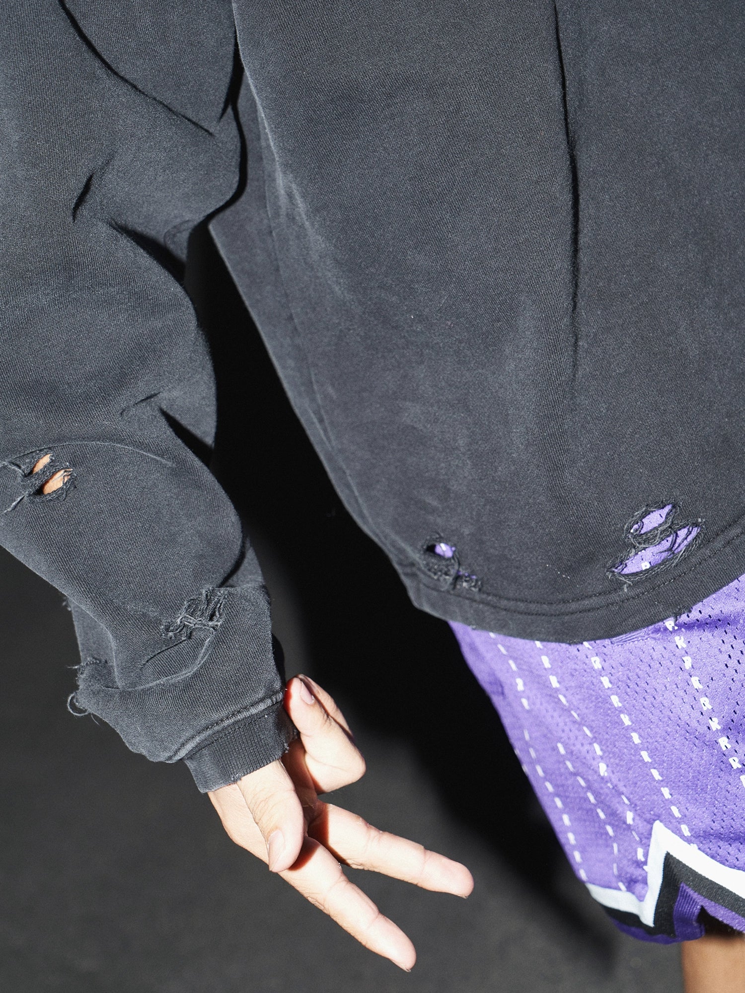 Distressed Black Quarter-Zip Sweatshirt