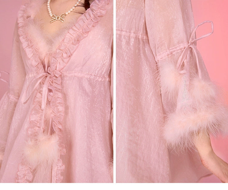 Pink Chemise And Robe Sleepwear Set - chiclara