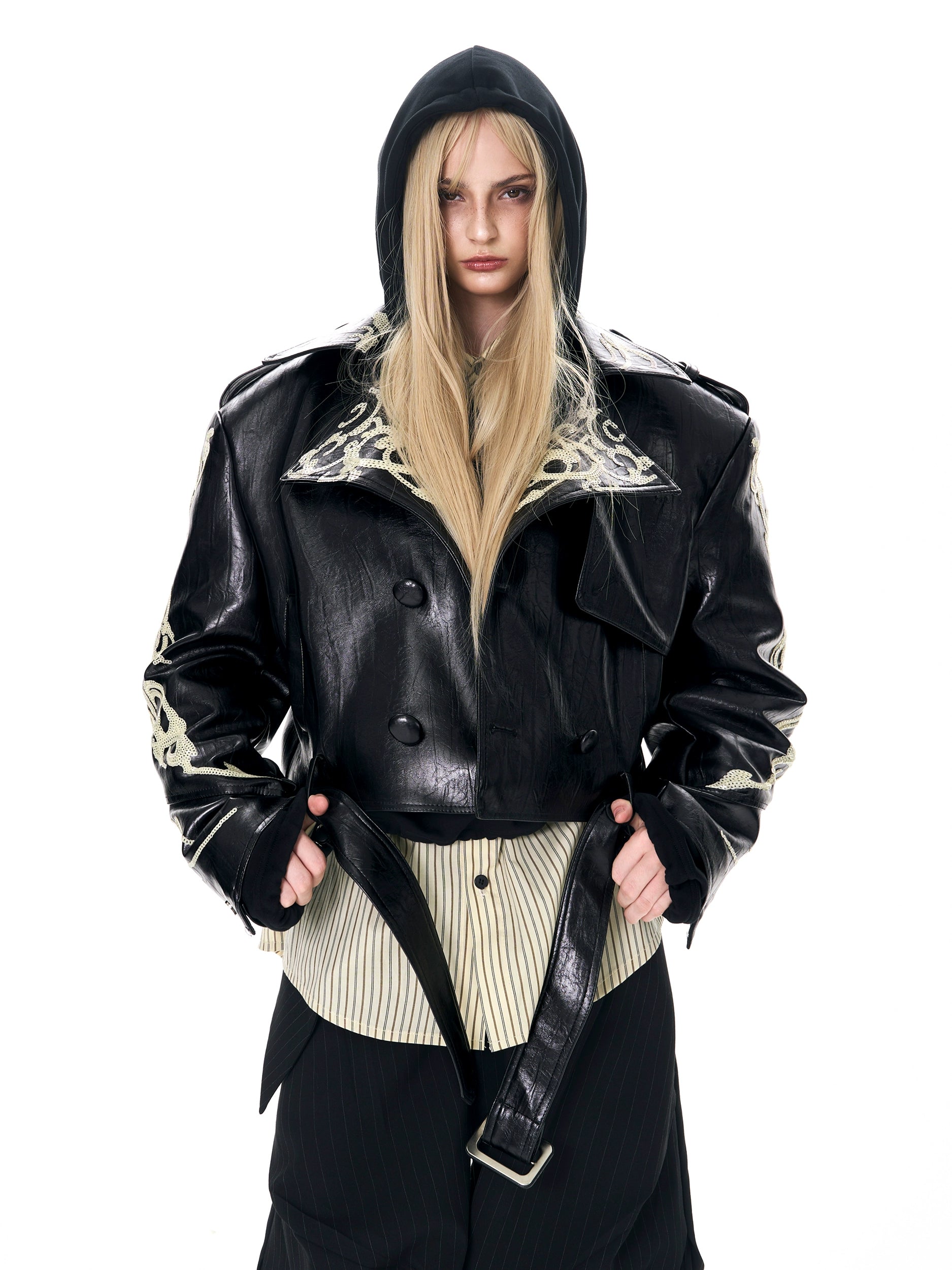 Cropped Faux Leather Trench