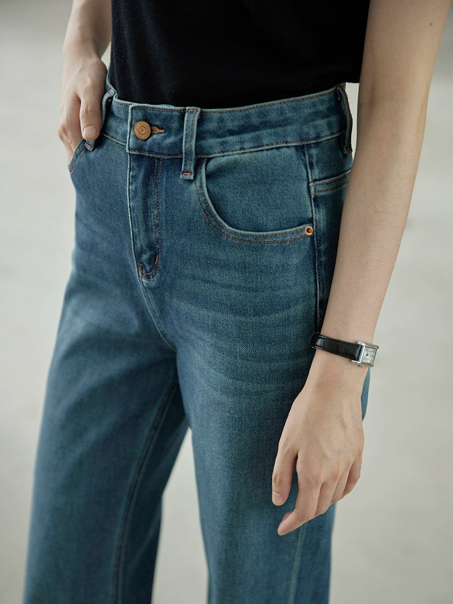 High-Waisted Straight-Leg Blue Jeans