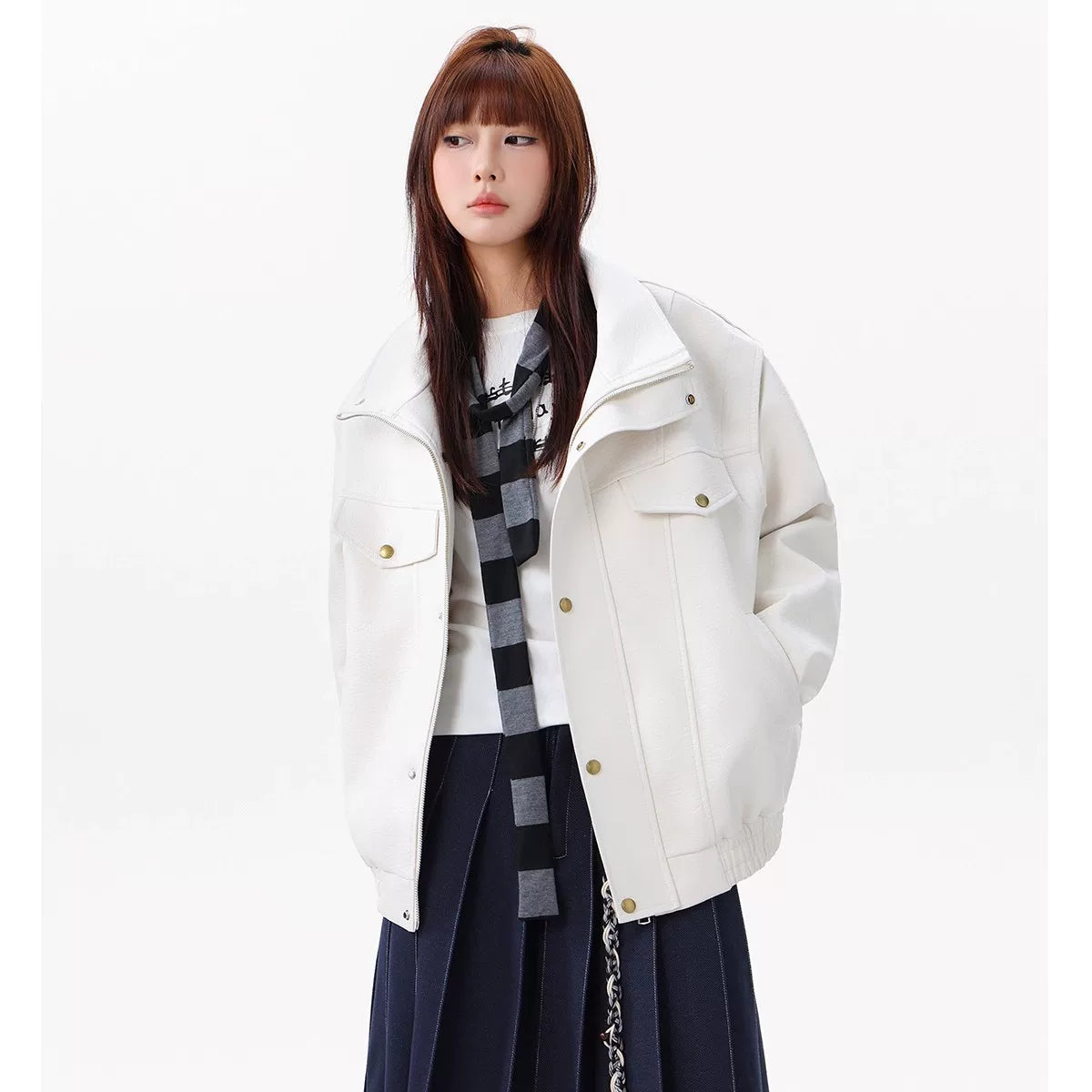 Alloy Stand‑Collar Leather Jacket