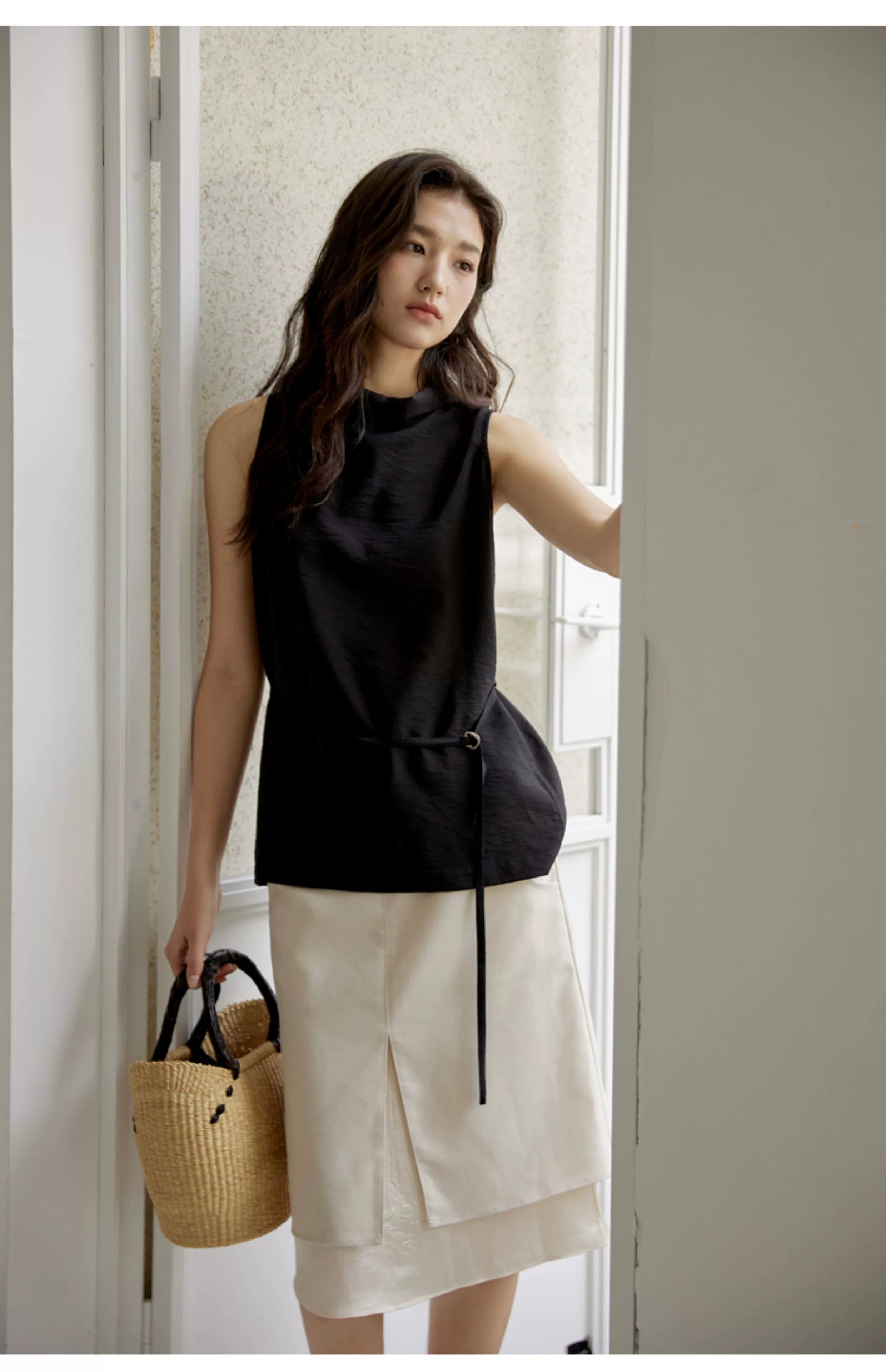Sleeveless Light Pink Belted Top