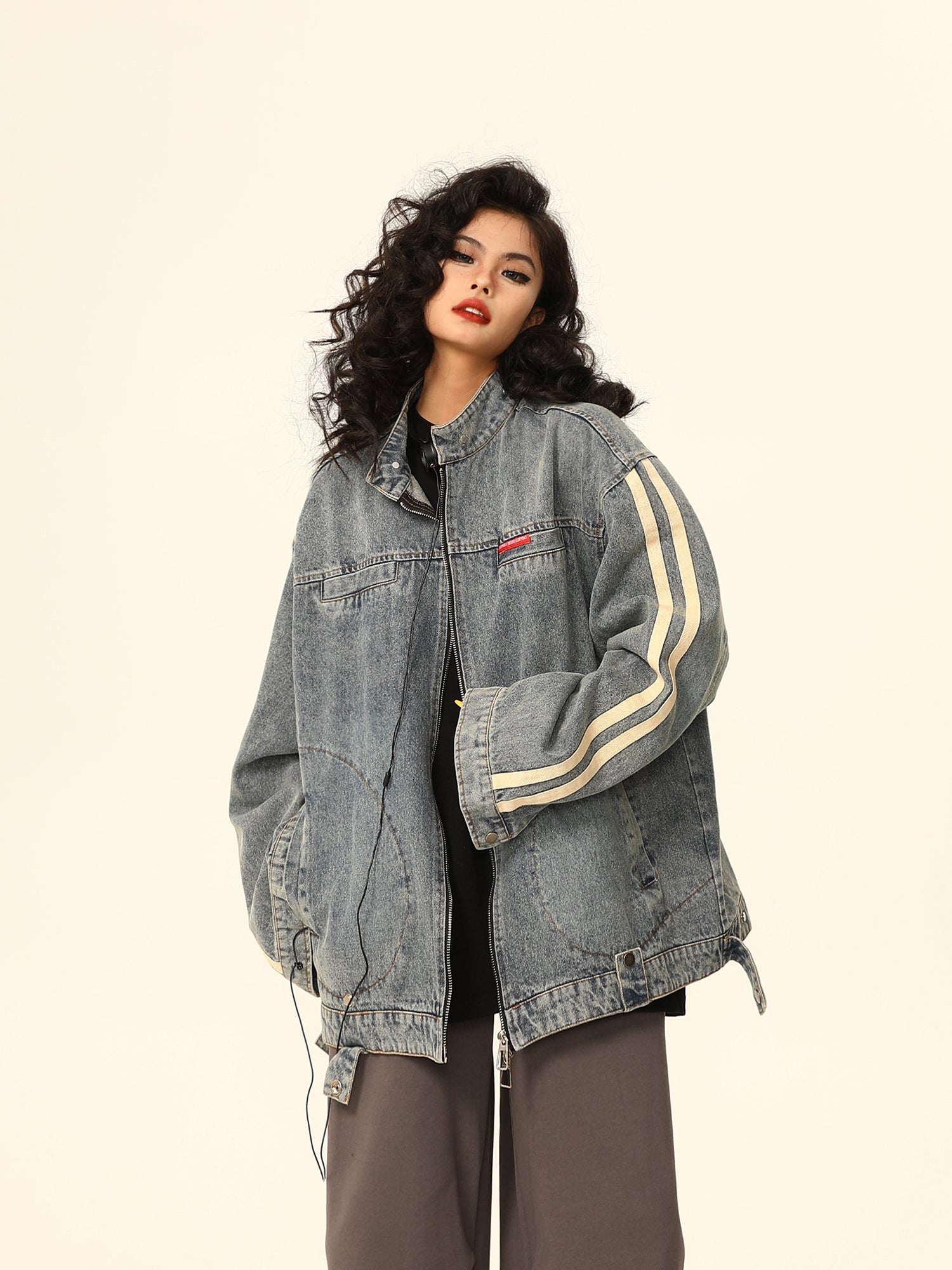 Vintage-Style Oversized Washed Denim Jacket