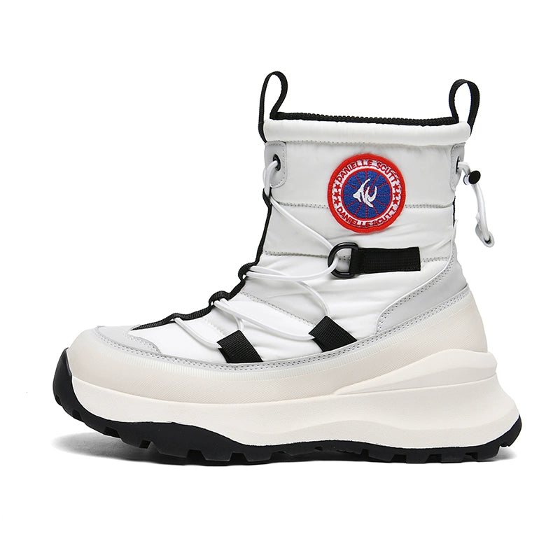 Quilted Winter Boots with Drawstring and Patch Detailing