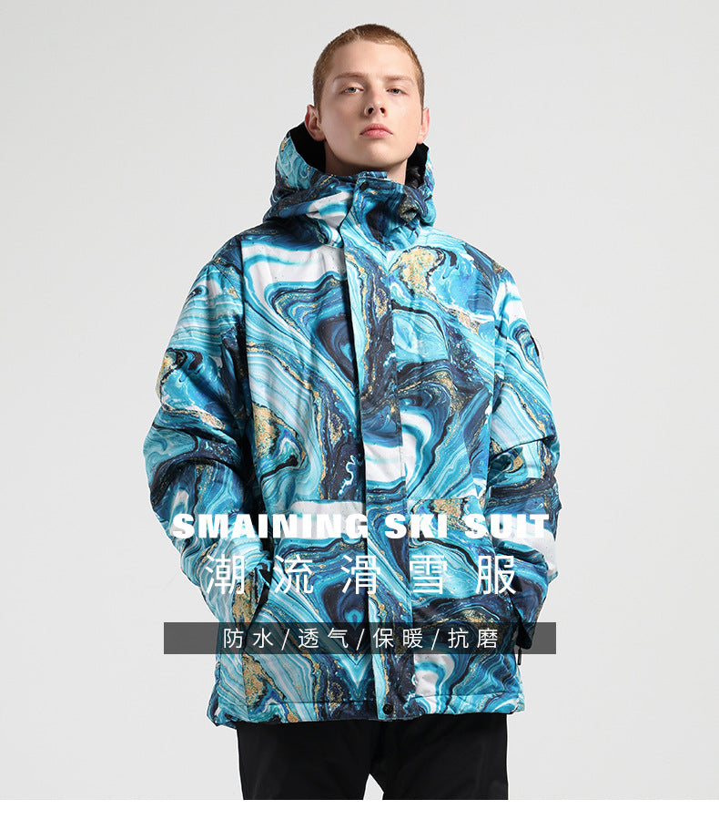 Graphic Print Hooded Snowboard Jacket