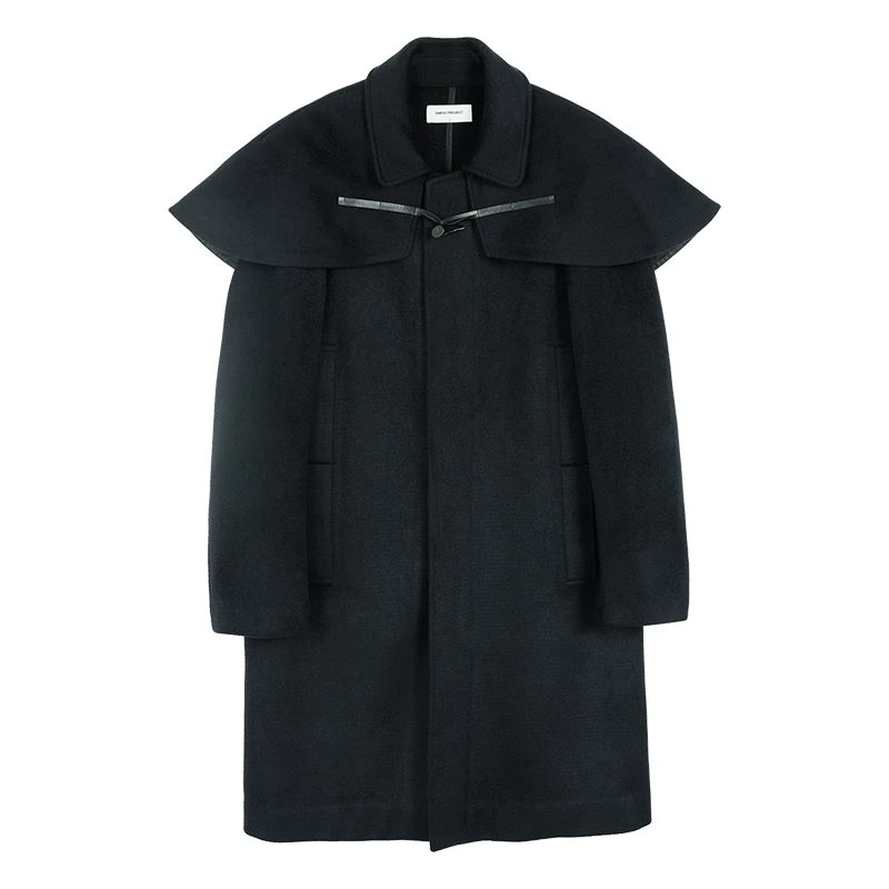 Black Cape-Detail Long Coat