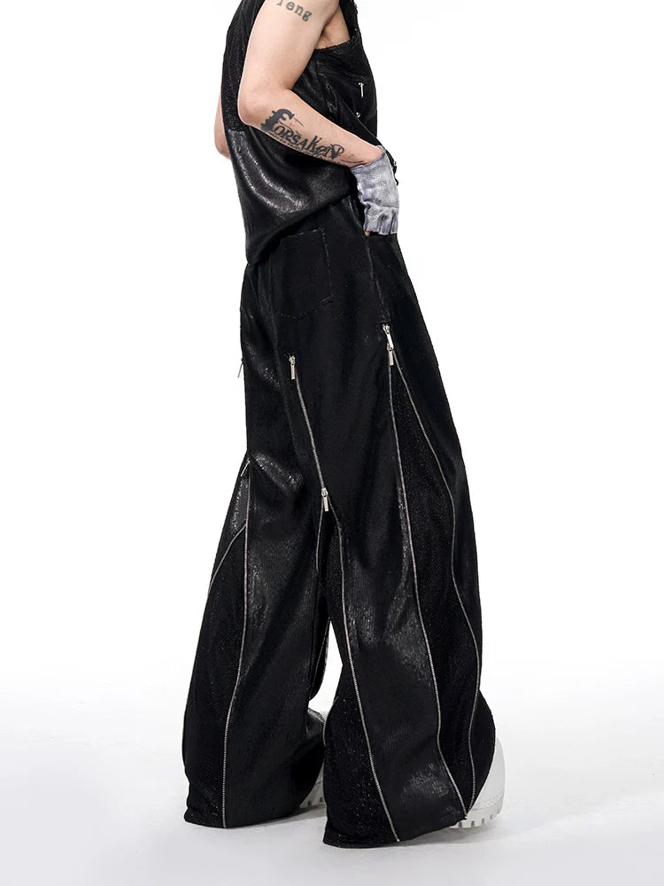 Punk Studded Utility Vest & Sequin Wide Leg Pants Setup