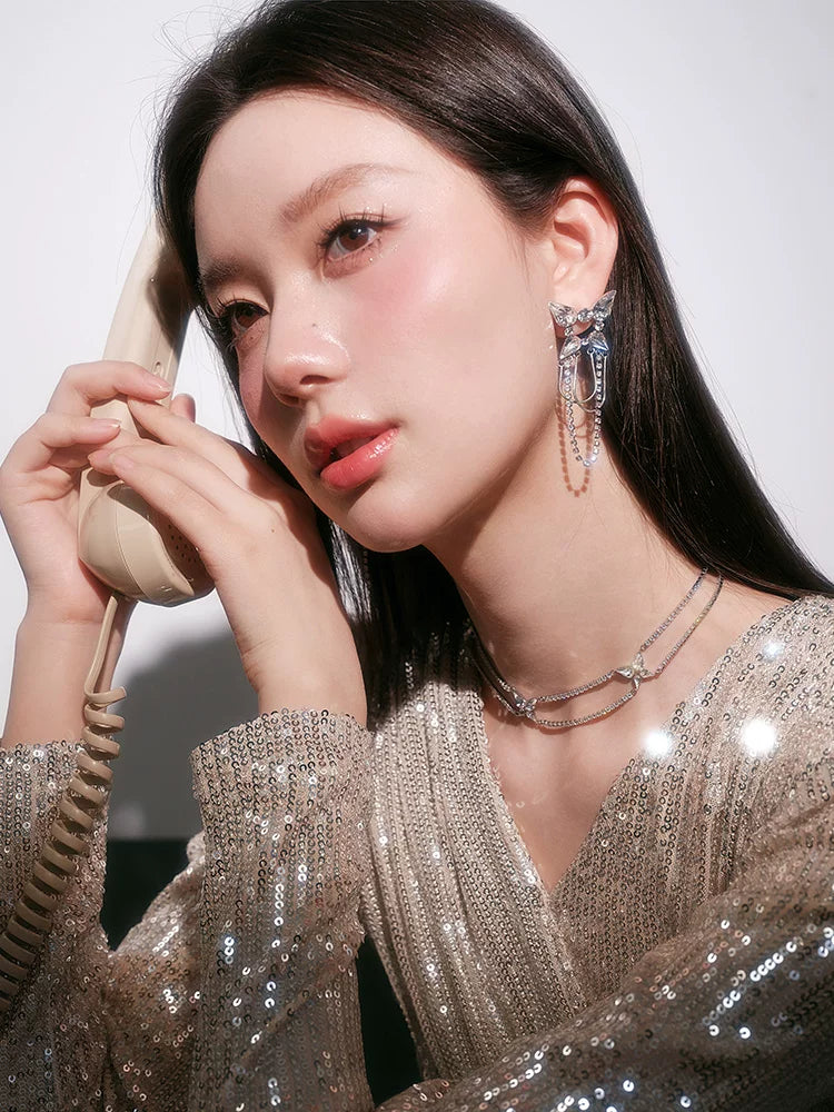 Rain Butterfly Chain Drop Earrings - view 2