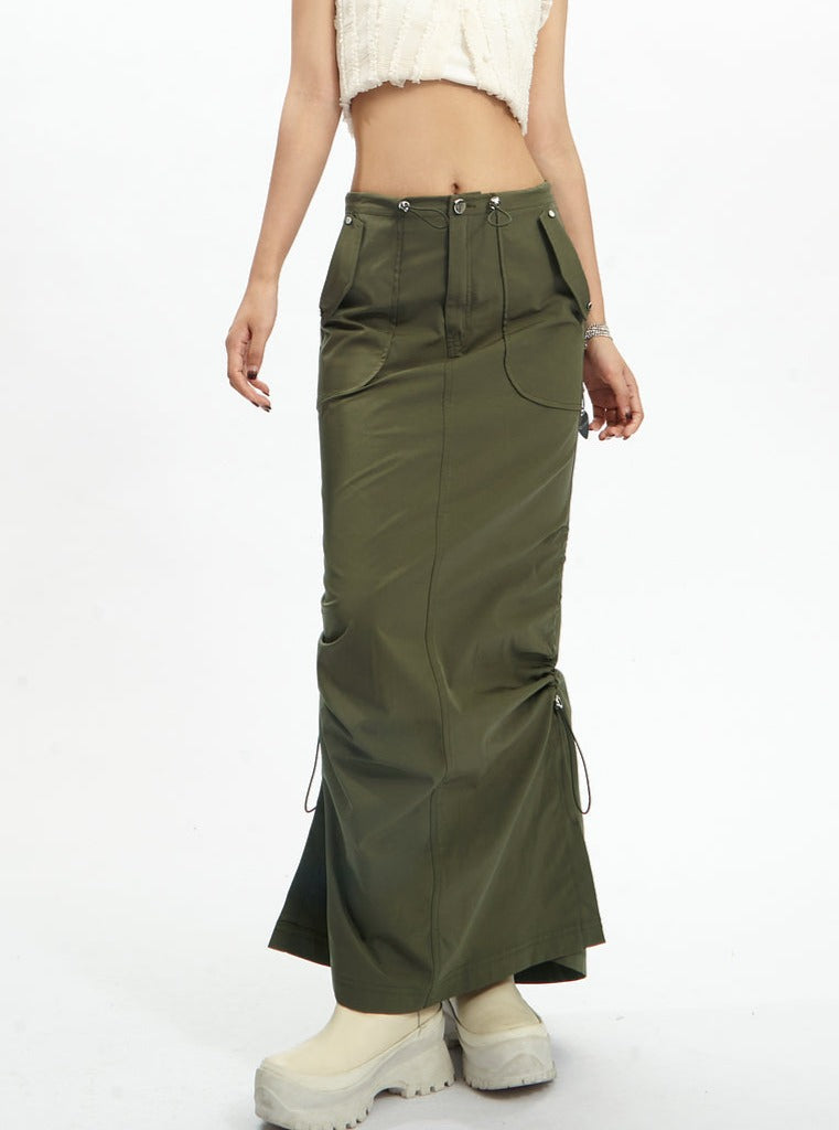 Black Gothic Cargo Maxi Skirt