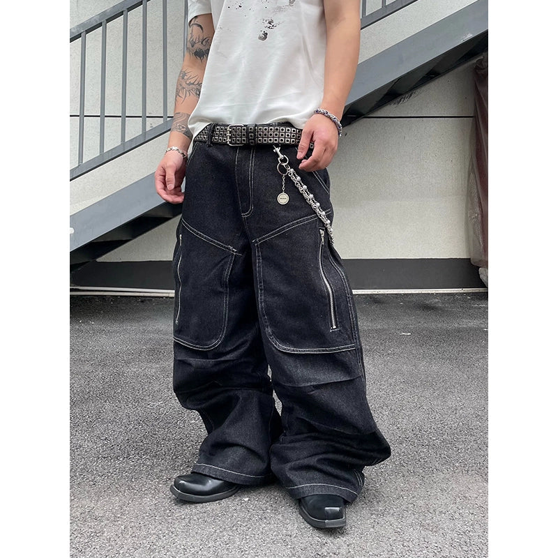 Black Utility Zipper Cargo Jeans