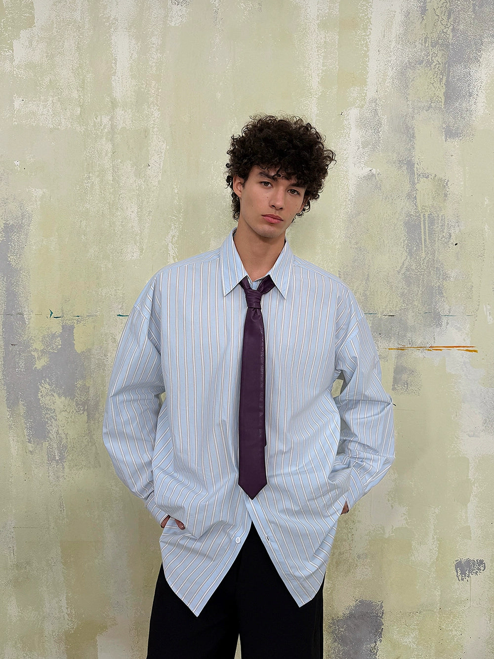Oversized Blue Striped Button Up Shirt