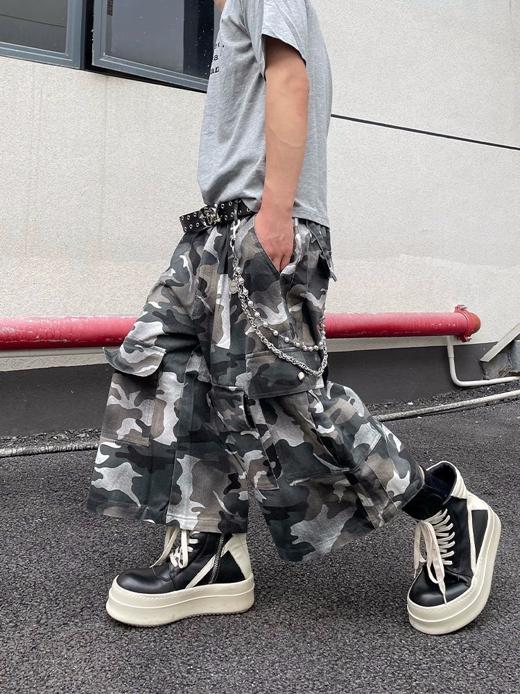 Monochrome Camo Cargo Shorts