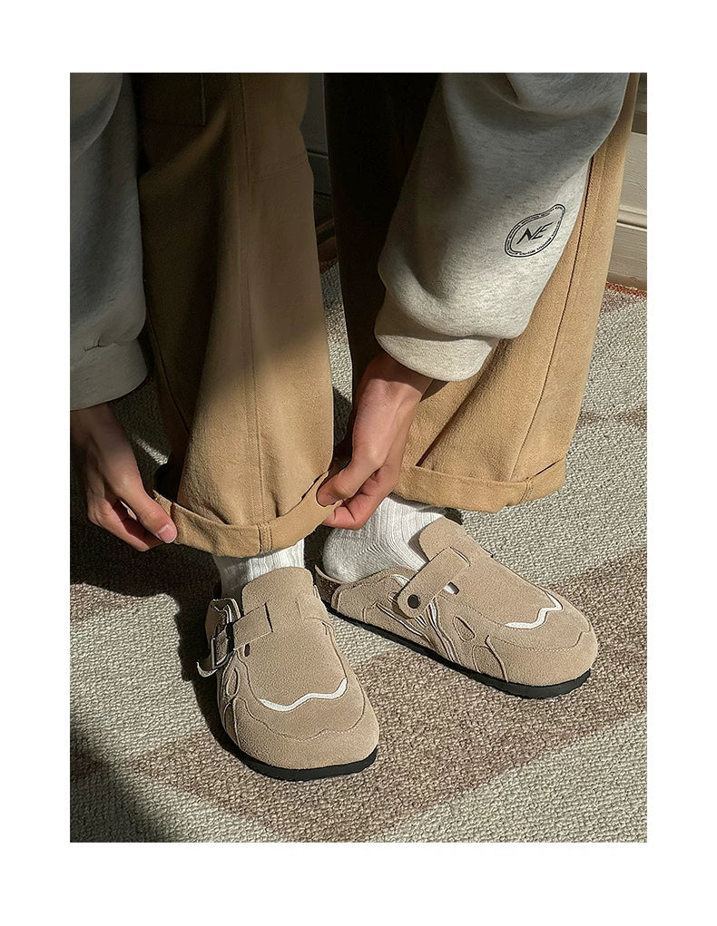 Suede Buckle Cork Footbed Clogs
