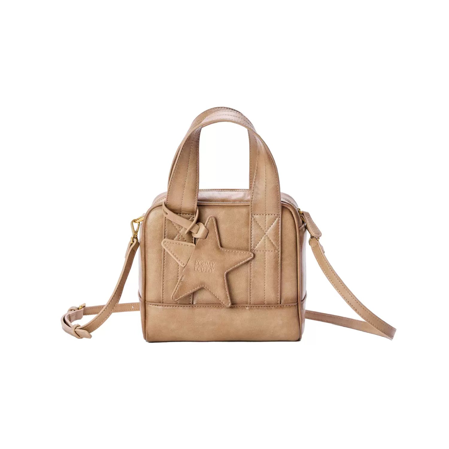 Star-Embossed Mini Boston Crossbody Bag - Camel