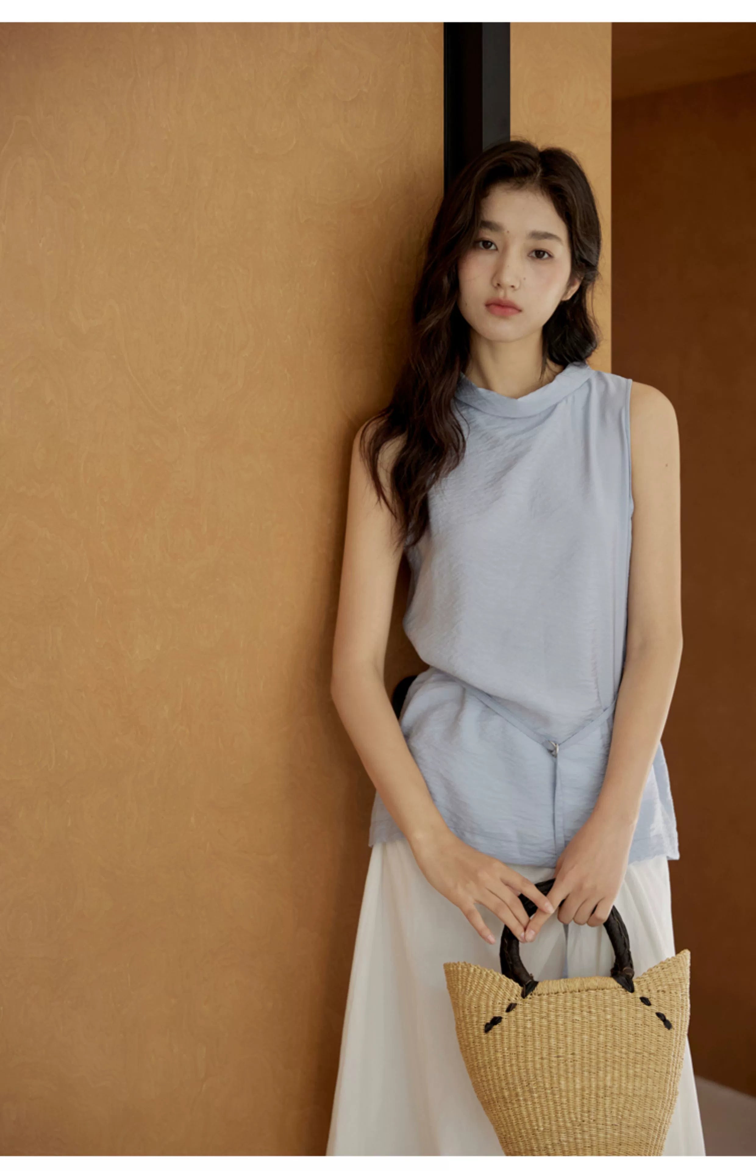 Sleeveless Light Pink Belted Top
